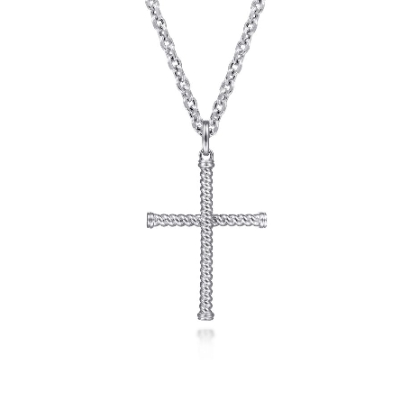 Sterling Silver 38x23mm Twisted Rope Cross Pendant (Chain not included) #PCM6546SVJJJ (S1564200)