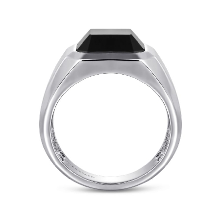 Sterling Silver Gabriel Mens Faceted Stone Signet Ring w/Onyx=4.92ct Size 10 #MR20028SVJOX (S1636135)
