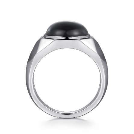Sterling Silver Gabriel Mens Faceted Stone Signet Ring w/Onyx=5.55ct Size 10 #MR52062SVJOX (S1636136)