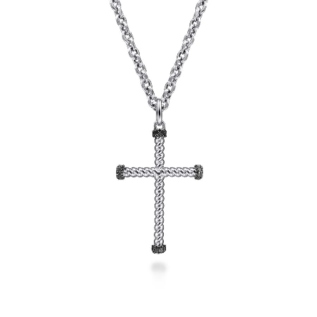 Sterling Silver Twisted Rope Cross Pendant w/Black Spinel=.19ctw (Chain not included) #PCM6547SVJBS (S1670490)