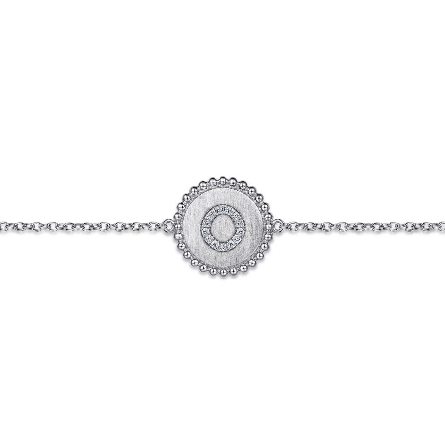 Sterling Silver Gabriel  Bujukan 7inch Bead Edge Disc Initial O Bracelet w/Diams=.05ctw #TB4644O-SV5JJ (S1676092)
