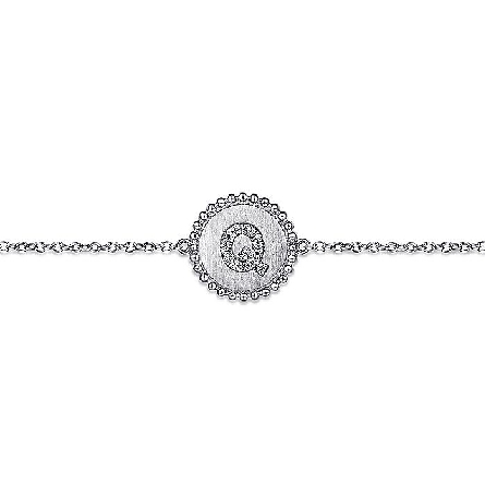 Sterling Silver Gabriel  Bujukan 7inch Bead Edge Disc Initial Q Bracelet w/Diams=.06ctw #TB4644Q-SV5JJ (S1676093)
