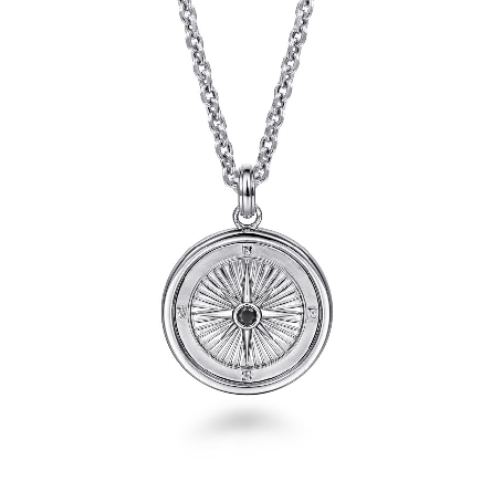 Sterling Silver 24.5x6.2mm Compass Pendant w/Black Spinel=.14ct (Chain not included) #PTM6531SVJBS (S1698988)