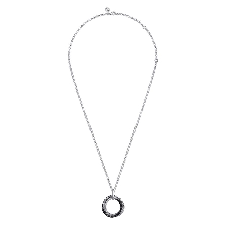 Sterling Silver Gabriel Bujukan Open Circular Pendant w/Black Spinel=1.70ctw on 24inch Chain #NK7100-24SVJBS (S1685932)