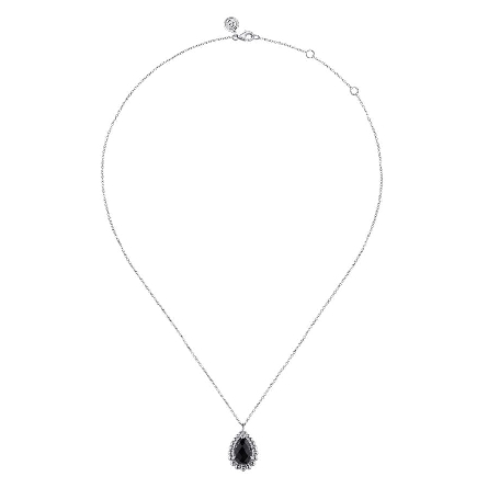 Sterling Silver Gabriel Bujukan 15.5-17.5inch Pear-Shaped Necklace w/Onyx=2.50ctw #NK7373SVJOX (S1731548)