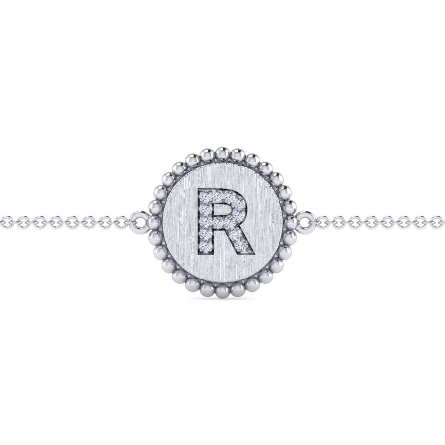 Sterling Silver Gabriel  Bujukan 7inch Bead Edge Disc Initial R Bracelet w/Diams=.04ctw #TB4644R-SV5JJ (S1735494)