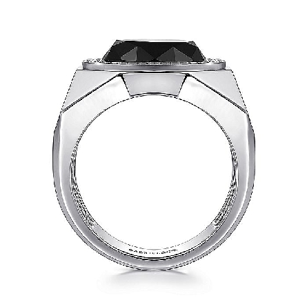 Sterling Silver Mens East-West Oval Ring w/Onyx=3.26ct and Diams=.18ctw SI2 H-I Size 10 #MR20025SV5OX (S1740553)