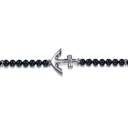 Sterling Silver Gabriel Mens Bujukan 8inch 4mm Beads Anchor Bracelet w/Onyx=16.47tw #TBM20038SVJOX (S1740544) 