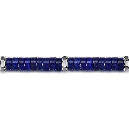 Sterling Silver Gabriel Mens Bujukan 8inch Cylinder Beads Bracelet w/Lapis=62.72tw #TBM2091SVJLP (S1740559)