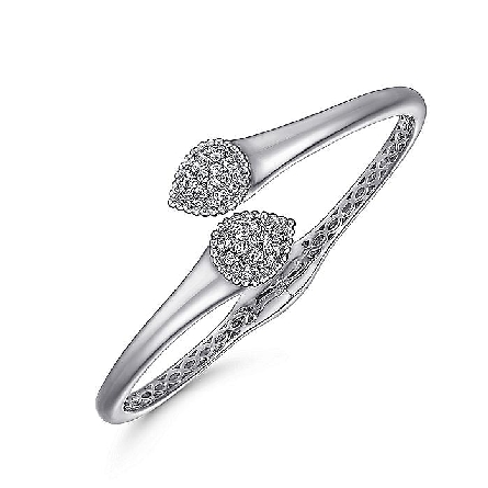 Sterling Silver Gabriel Bujukan 6.25inch Pave Pear Shapes Bypass Cuff Bangle w/White Sapphire=1.08ctw #BG4595-62SVJWS (S1735472)