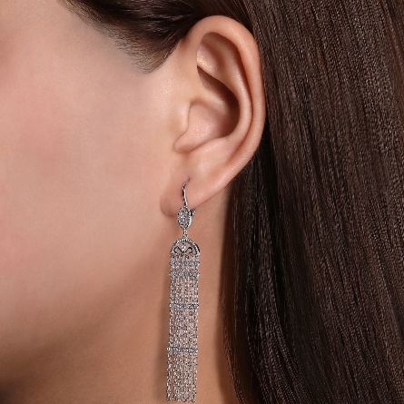 Sterling Silver Cascading Drop Lever Back Earrings w/White Sapphire=.46ctw  #EG13916SVJWS (S1440489) 