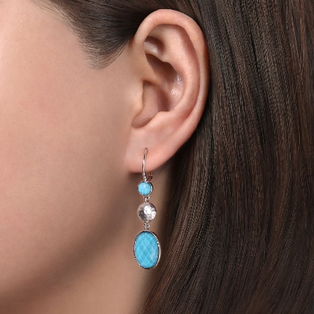 Sterling Silver Gabriel Drop Earrings w/Rock Crystal Quartz and Turquoise Doublet=12.87ctw #EG13925SVJXT (S1440451)