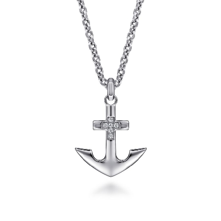 S/O Sterling Silver Mens Anchor Cross Pendant w/Diams=.12ctw SI2 H-I (Chain not included) #PTM6539SV5JJ (S1800057)