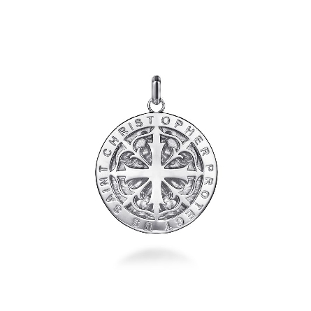 Sterling Silver Gabriel Mens St.Christopher Cutout Back Round 31.6mm Medal Pendant (chain not included) #PTM6554SVJJJ (S1781009)