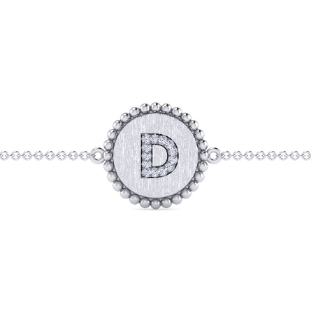 Sterling Silver Gabriel Bujukan 7inch Bead Edge Disc Initial D Bracelet w/Diams=.05ctw #TB4644D-SV5JJ (S1801657)