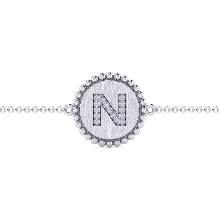 Sterling Silver Gabriel  Bujukan 7inch Bead Edge Disc Initial N Bracelet w/Diams=.06ctw #TB4644N-SV5JJ (S1801659)