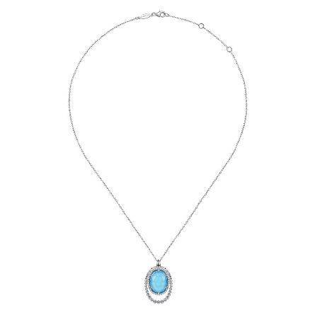 Sterling Silver Gabriel Bujukan 17.5inch Oval Beaded Halo Necklace w/Rock Crystal Quartz and Turquoise Doublet=8.61ctw and White Sapphire=.21ctw #NK6543XTXVJMC (S1372030)