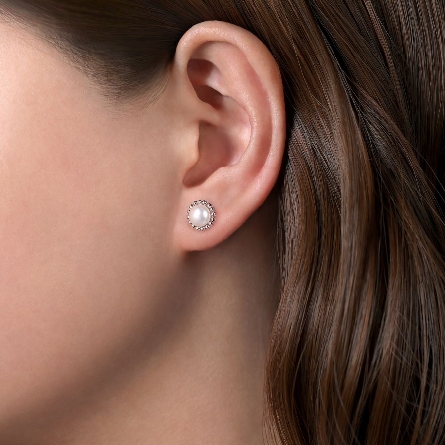 Sterling Silver Gabriel Bujukan Bead Halo Cultured Pearl Stud Earrings #EG14019SVJPL (S1836204)