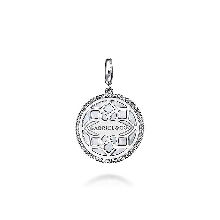 Sterling Silver Gabriel Bujukan 24mm Starburst Medallion Enhancer Pendant w/White Mother-of-Pearl=4.96ctw; Blue Sapphire=.08ct and White Sapphire=.36tw #PT6639SVJMC (S1835815) (Chain not included)