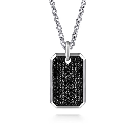 Sterling Silver Pave Dog Tag Pendant w/Black Spinel=3.99tw (chain not included) #PTM6548SVJBS  (S1838536)