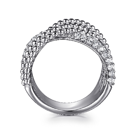 Sterling Silver Gabriel Bujukan 4Row Crossover Ring w/White Sapphires=.97ctw Size 6.5 #LR52687SVJWS (S1990973)