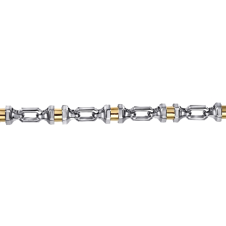 Sterling Silver and 14K Yellow Gold 8.5inch Mens Cylinder Bracelet #TBM2178MZJJJ (S2016612)
