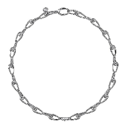 Sterling Silver Gabriel Bujukan 15inch Beads and Plain Paperclip Links Necklace #NK7598SVJJJ (S2032436)