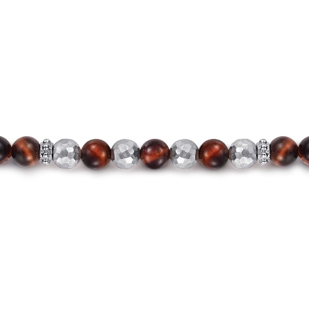 Sterling Silver Gabriel 8inch Beaded Bracelet w/Tigers Eye=38.33ctw #TBM4531SVJTE (S1636109)