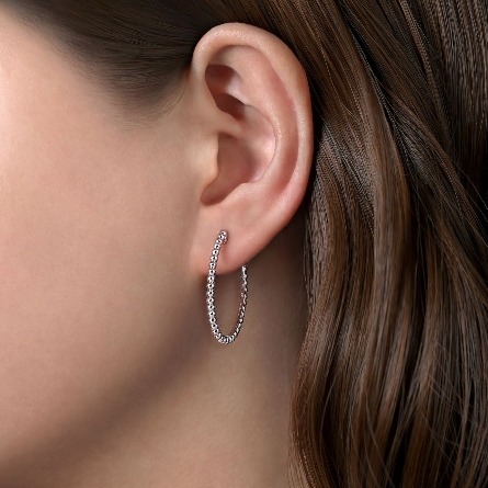 Sterling Silver Gabriel Bujukan 30mm Beaded Screw Post Classic Hoop Earrings #EG14440SVJJJ (S2056895)