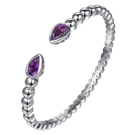 Sterling Silver Gabriel Pear Shape Bujukan Bangle Bracelet w/2Amethyst=2.46ctw Size 6.25 #BG5027-62SVJAM (S2118989)