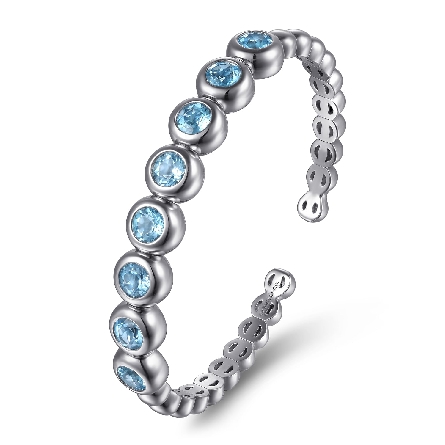 Sterling Silver Gabriel Bujukan Open Bangle Bracelet w/Blue Topaz=4.97ctw Size 6.25 #BG5109-62SVJBT (S2118935)