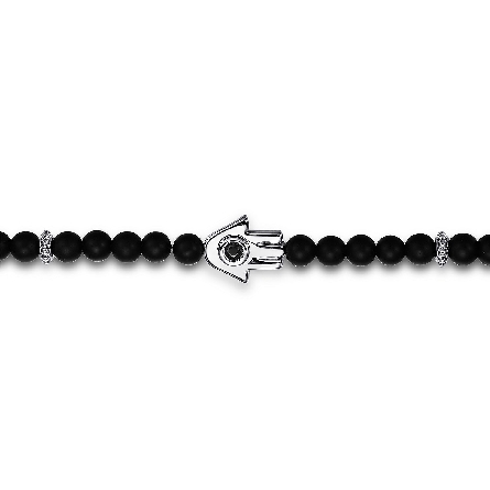 Sterling Silver 4mm Matte Facted Hamsa 8inch Bracelet w/Onyx=20.22tw and Spinel=.11ctw #TBM2131SVJMC (S2118979)