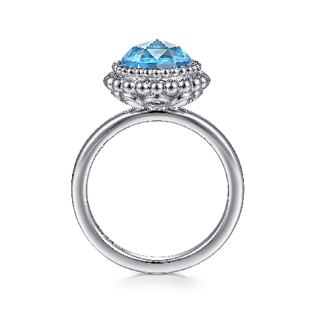 Sterling Silver Round Bezel Set Bujukan Bead Halo Ring w/Swiss Blue Topaz=4.13ct Size6.5 #LR51792SVJBT (S2152467)