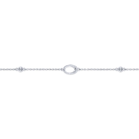 Sterling Silver 9.5-10inch Open Ovals and Bezels Anklet w/White Sapphire=.09ctw #AB939SVJWS (S2186561)