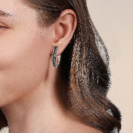 Sterling Silver 30mm Gabriel Bujukan Classic Hoop Earrings w/Black Spinel=.81ctw #EG15227SVJBS (S2191503)