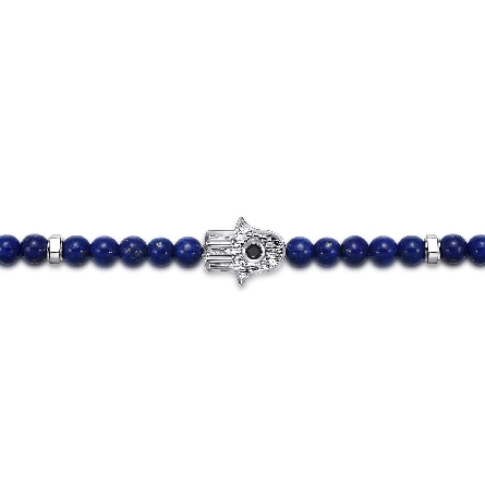 Sterling Silver Gabriel Bujukan 8inch Hamsa Bracelet w/Lapis=20.91ctw and Black Spinel=.06ctw #TBM2166SVJMC (S2211986)