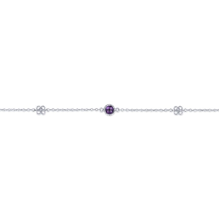 Sterling Silver 9.5-10inch Milgrain Bezel Anklet w/Amethyst=.93ctw and White Sapphire=.09ctw #AB937SVJMC (S951509)