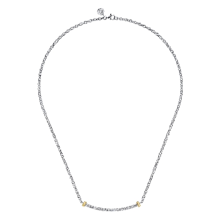 Sterling Silver and 14K Yellow Gold Gabriel Bujukan 18inch Curved Bar Necklace w/White Sapphires=.72ctw #NK8036MZJWS (S2204206)