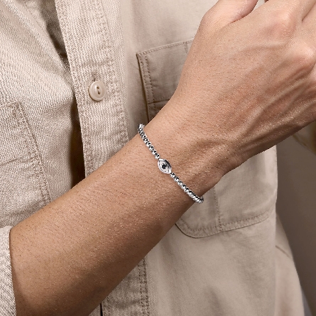 Sterling Silver Mens Gabriel 8inch Beaded Evil Eye Bracelet w/Black Spinel=.14ctw #TBM2165SVJBS (S1879601)