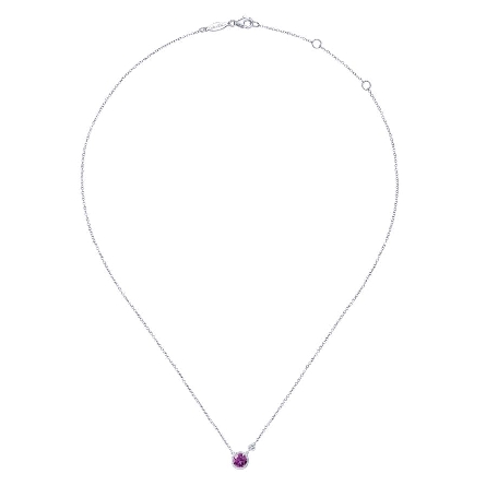 Sterling Silver 15.5-17.5inch Adjustable Bezel Necklace w/Amethyst=.73ctw and Diam=.02ct #NK5241SV5AM (S2283137)