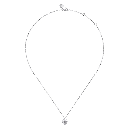 Sterling Silver Gabriel Adjustable 15.5-17.5inch Diamond Cut Heart Pendant Necklace w/1Diamond=.01ct #NK7922SV5JJ (S2282965)