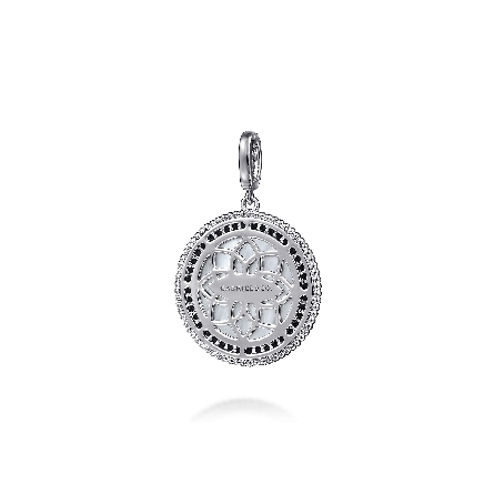 Sterling Silver Gabriel 24mm Round Enhancer Pendant w/White Mother of Pearl=3.79ctw and Black Spinel=.48ctw (Chain not included) #PT6635SVJMC (S2207057)