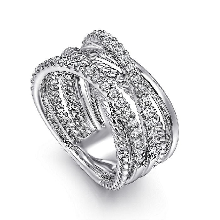 Sterling Silver Gabriel Bujukan Twisted Ladies Ring w/White Sapphire=.85ctw #LR52529SVJWS (S2236667)