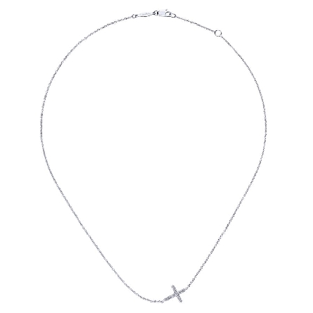 Sterling Silver 16-17inch Adjustable Side Cross Necklace w/White Sapphire=.18ctw #NK3782SVJWS (S2267952)