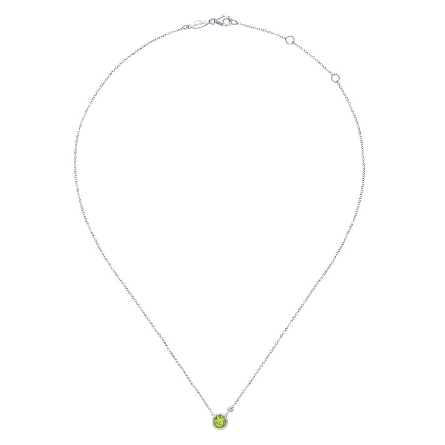 Sterling Silver 15.5-17.5inch Adjustable Bezel Necklace w/Peridot=.87ctw and Diam=.02ct #NK5241SV5PE (S2055426)