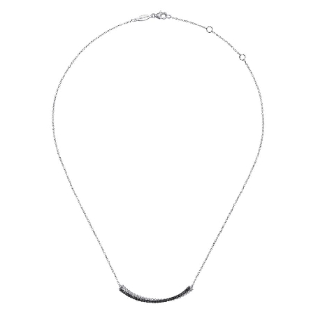 Sterling Silver 15.5-17.5inch Curved Double Bar Necklace w/Black Spinel=.34ctw #NK6367SVJBS (S2152410)
