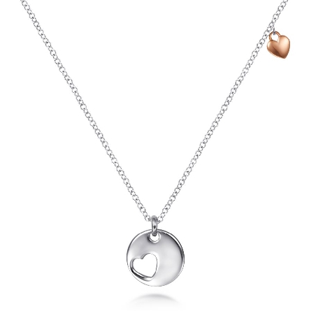 Sterling Silver and Rose Plated 15.5-17.5inch Cutout Heart Disc Necklace #NK6757STJJJ (S2264582)