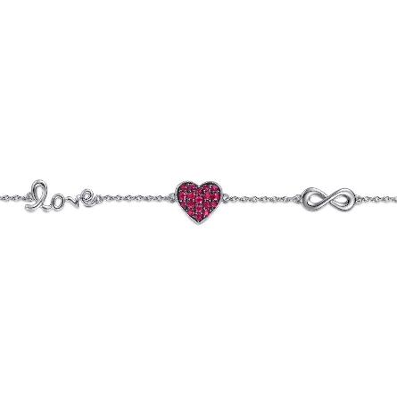 Sterling Silver 7inch Pave Heart LOVE Bracelet w/Ruby=.29ctw #TB4651SVJRB (S2264585)
