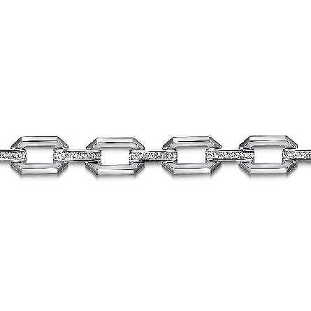 Sterling Silver Gabriel  7.5inch Link Chain Open Ovals Bracelet w/White Sapphire=.58ctw #TB4887-75SVJWS (S2197409)
