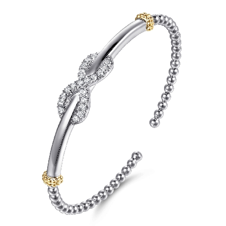 Sterling Silver and 14K Yellow Gold Gabriel 6inch Bujukan Infinity Bangle Bracelet w/White Sapphires=.57ctw #BG5225-6MZJWS (S2296632)